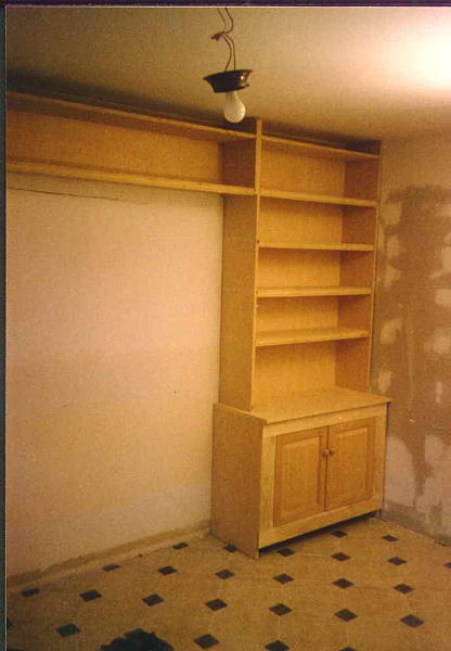 Wood shelves, right